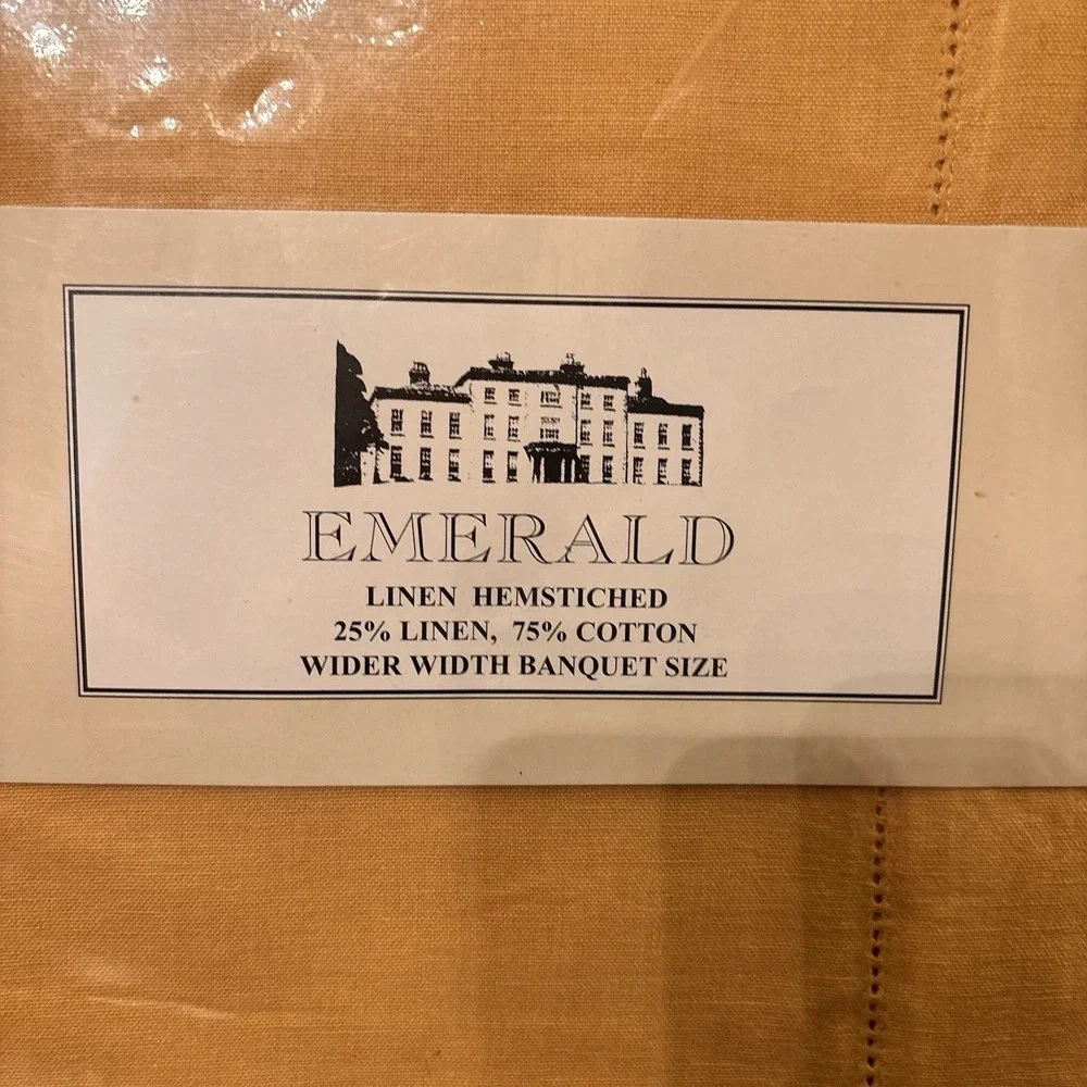 Emerald Gold Linen Cotton Hemstitched Tablecloth 70x108 Banquet Oblong New